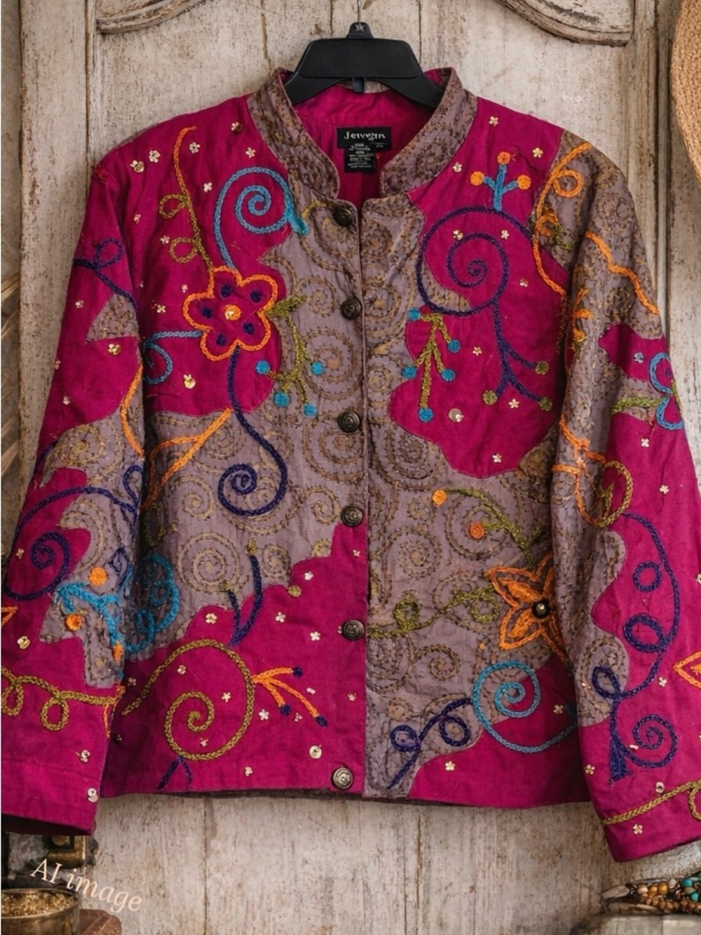 Vintage 90s Embroidered Boho Jacket 2X Colorful Statement Festival Artwear